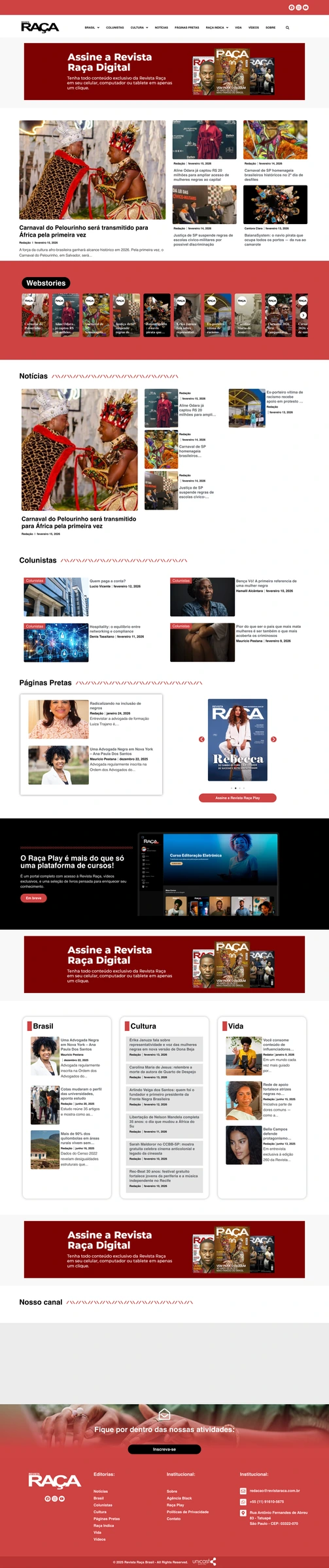 Captura de tela do projeto Revista Raça