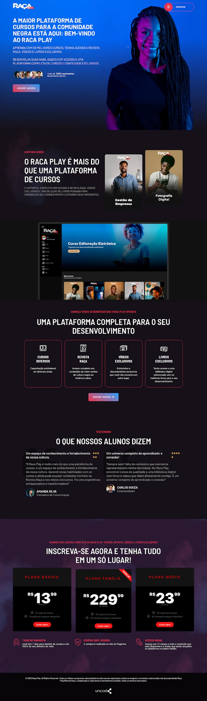 Captura de tela do projeto Raça Play